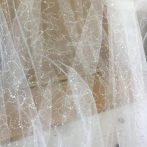 5 yards/lot sequin stiff tulle lace fabric in off white, net wedding gown overlay embroidery lace , craft fabric 150 cm wide