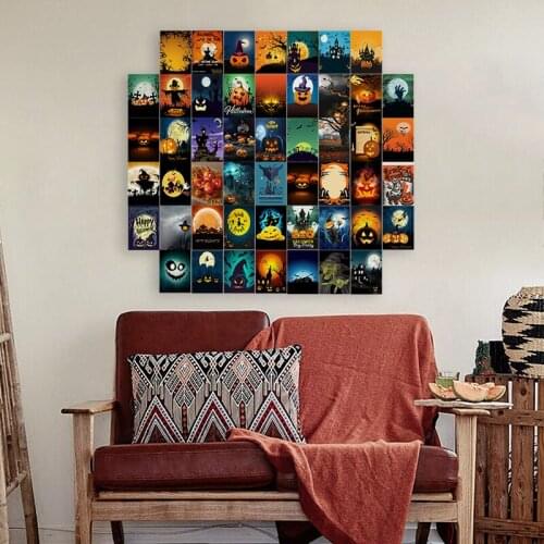 50Pcs Dark Night Halloween Festival Theme Aesthetic Picture Wall Collage Kit LivingRoom Bedroom Decor Art Poster Wall Sticker
