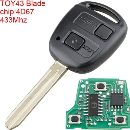 Car Key 433Mhz 2 Buttons Car Remote Key with 4D67Chip and TOY43 Blade for Toyota RAV4 Prado Tarago Kluger Avensis 2003-2010