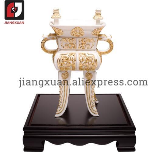 White ceramic hand sculpture 24k gold foil decorations tripod white porcelain ornament for home