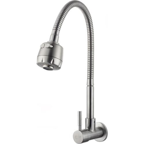 Free shipping SUS304 stainless steel kitchen faucet with brushed single cold stainless steel kitchen sink water faucet
