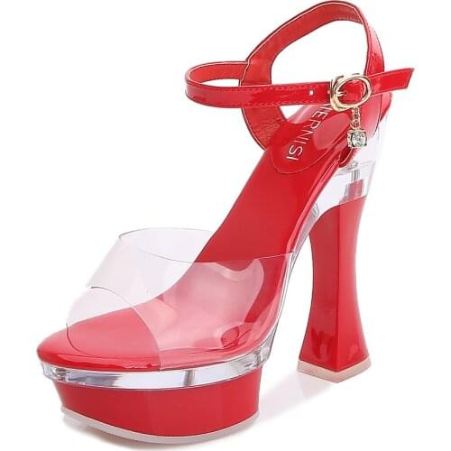 Summer Sexy Nightclub Thick Heel Sandals Women Waterproof Platform Shoes Model Catwalk Large Size Crystal High Heels WZ