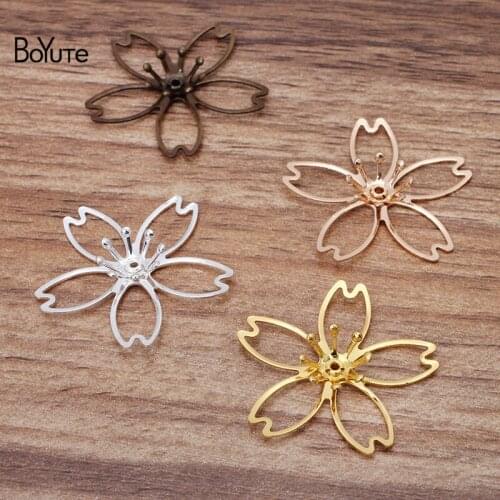 BoYuTe (50 Pieces/Lot) 27MM Metal Brass Two-layer Flower Bead Caps Diy Jewelry Accessories Handmade Materials