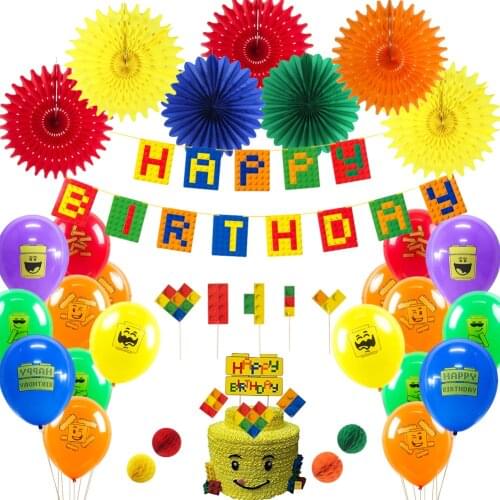 Kids Birthday Party Decorations Latex Balloons Happy Birthday Banner Cupcake Toppers Paper Fans Honeycomb Ball Party Supplies