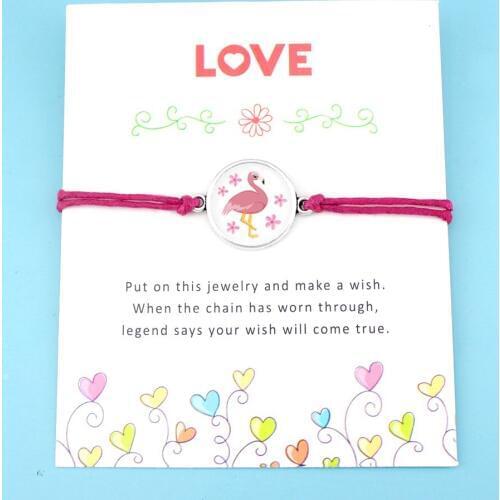 Friendship Engagement Bridesmaid Wedding Graduation Mothers Mom Gift Make a Wish Flamingo Charm Bracelets for Women