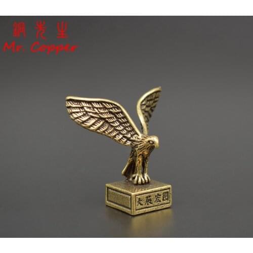 Solid Brass Vintage Lucky Eagle Seal Figurines Miniatures Desk Ornament Home Feng Shui Decoration Crafts Accessories Collections