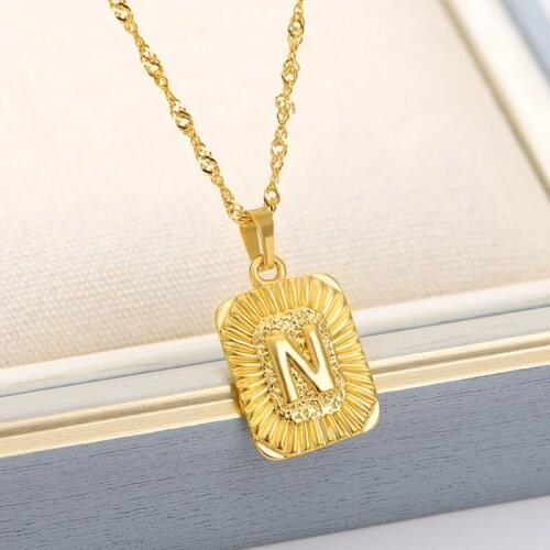Stainless Steel Initial Necklace For Women Girls Square Letter A-Z Alphabet Choker Necklaces Gold Chain Bijoux Femme BFF Jewelry