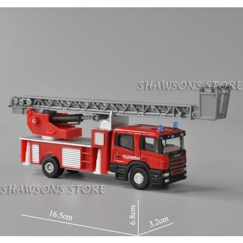 Joy City 1:72 Scale Diecast Vehicle Model Toys Actros Scania Fire Fighting Truntable Ladder Truck Miniature Replica Collection