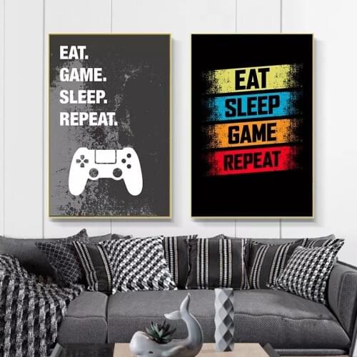 Game Repeat Gaming Canvas Painting Gamer Art Playroom Prints and Posters Cuadros Wall Art Pictures for Living Room Home Decor