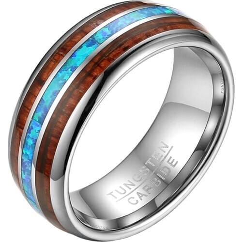 BONISKISS 8mm Hawaiian Koa Wood and Abalone Shell Tungsten Carbide Rings for Men Women Wedding Band Comfort Fit Size 4 to 16