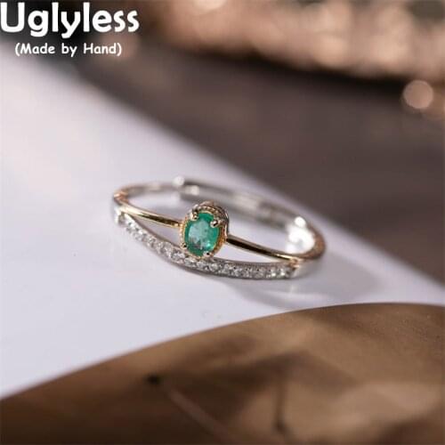 Uglyless 3X4MM MINI Natural Emerald Rings for Women Delicate Elegant Silver Jewelry 925 Silver Crystals Fashion Jewelry Gold