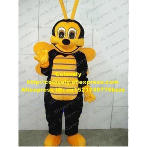 Cute Yellow Black Bumble Bee Mascot Costume Mascotte Apidae Wasp Honeybee With Happy Face Yellow Purple Belly No.1719 Free Ship