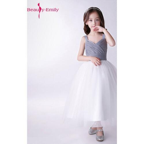 Beauty Emily Elegant Girls Evening Dresses For Kids V Neck Birthday Party Dresses Children Tulle Ball Gowns Pageant Prom Gowns
