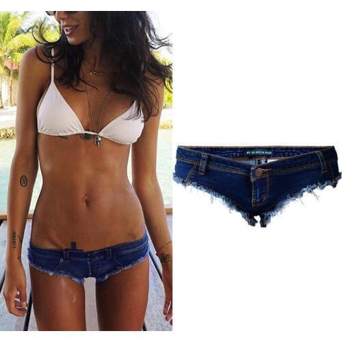 Summer Sexy Low Waist Denim Women Jeans Skinny Elastic Mini Short Pants Hot Butt Tight Exposed Night Club Women Blue Pants Jeans