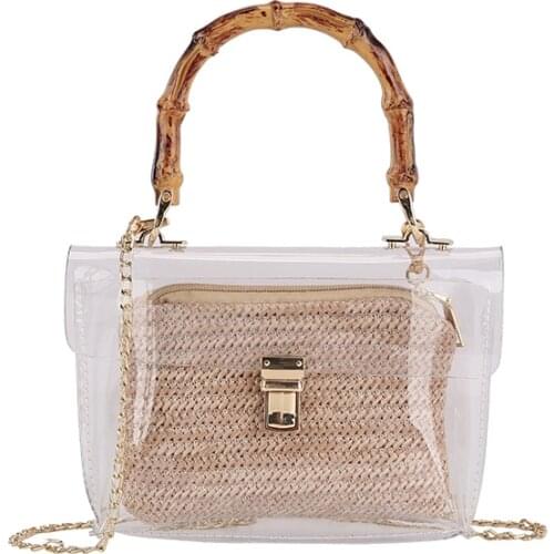 Summer Fashion Ladies Handbag PVC Transparent Shoulder Bag Clear Luxury Small Square Bag High Quality Package Brand Summer Beach