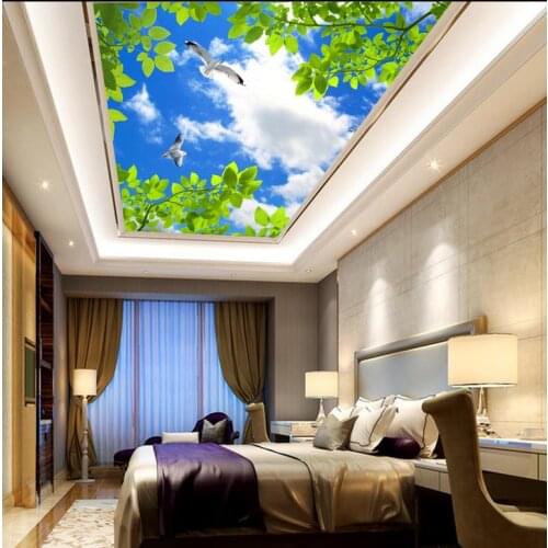 Leaves blue sky ceiling pigeons Custom photo wallpaper 3D Eurpean Wallpaper 3d stereoscopic ceiling Mural 3d wallpaper
