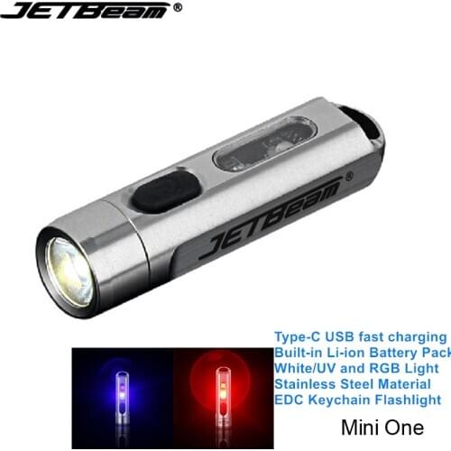 Jetbeam Mini One Stainless Steel 365nm UV LED EDC Flashlight Portable Ultraviolet Key-chain Torch with Type-C USB Charging