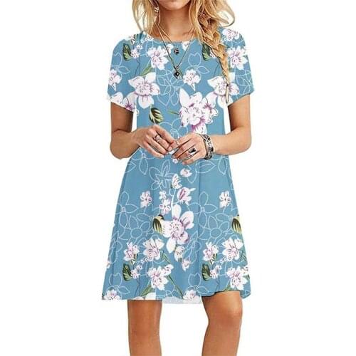 Summer New Print Short Sleeve Mini Dress Women Clothes Casual Loose O-neck Plus Size Streetwear Dresses Femme