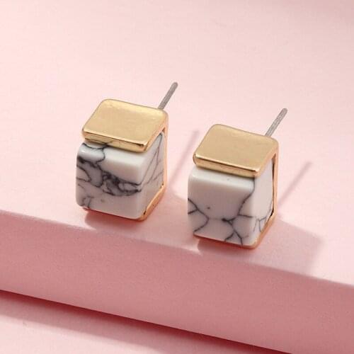Fashion Geometric Square Natural Stone Earrings Creative Simple Gold Color Metal Earrings Jewelry Womens Party Accessories