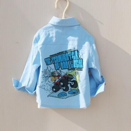 Fashion Boys Shirts Autumn Long Sleeve Tops Turn-down Collar Cartoon Clothes Letter Print White Shirt for Children Teen Clothing