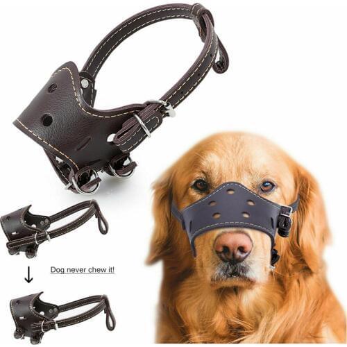 Dog Anti-Bark Bite Muzzle Mask Soft Leather Adjustable Pet Dog Muzzles XS-XL COSP4g120
