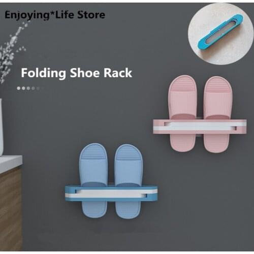 Wall Mounted Shoe Rack Hook Slippers Hanging Self Adhesive Shelf Storage Home Space-saving Foldable Rack Accessories Supplies