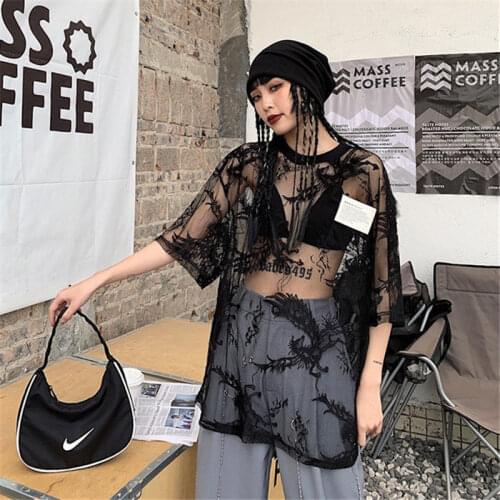Cheap wholesale 2021 spring summer new fashion casual woman t-shirt lady nice women Tops female see through sexy tops Vy1519