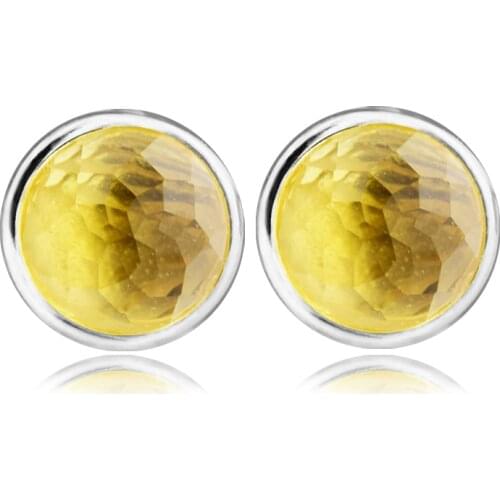 November Stud Earring With Citrine 100% Authentic Sterling-Silver-Jewelry Free Shipping