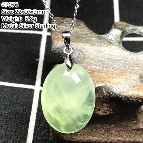 Top Natural Green Prehnite Pendant Necklace For Women Man Gift Lucky Crystal Oval Beads Oval Stone Silver Sterling Jewelry AAAAA