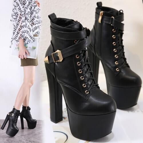 Sexy 16cm High Heeled Womens Shoes Autumn platform lace up buckle zipper Red Boots Fashion