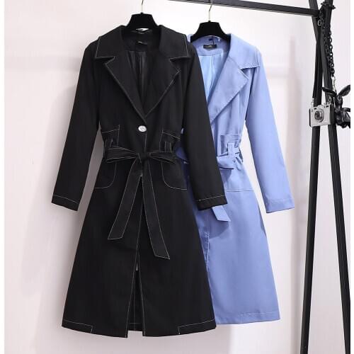 Casual Women Black Trench Coat 2020 Womens Spring Autumn Lapels Were Thin Oversized Outwear Women Windbreaker With Belt Q30