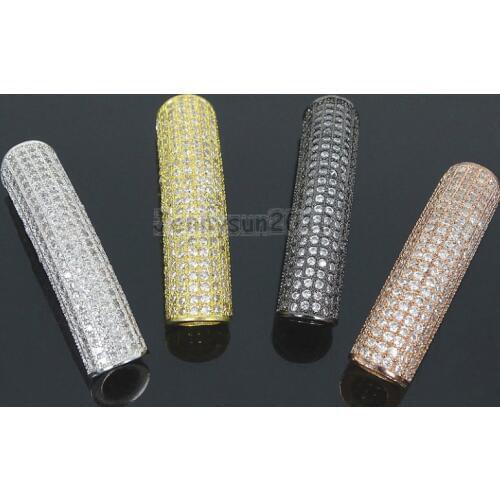 Clear Zircon Gems Stones Pave Curved Tube Bar Bracelet Connector Charm Beads Silver Gold Rose Gold Gunmetal 10Pcs/Pack
