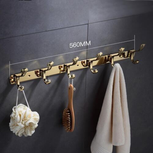 Luxury Gold Brass bathroom 560mm 6 hooks Clothes hook Europe Hanger hook