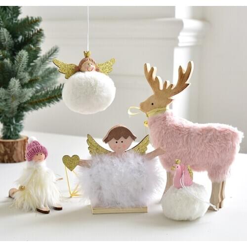 Christmas Elderly Doll Elk Sleigh Desktop Decoration INS Girl Heart Pink Angel Swan Decoration Small Pendant christmas gift