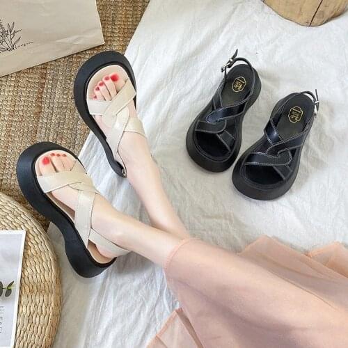 Genuine Leather Women Sandals Shoes Platform Ladies White Sneakers Sandals Shoe 2021 Summer Open Toe Fashion High Heel Footwear