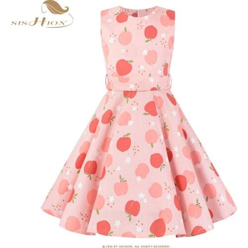 SISHION Kids Baby Girl 50s Vintage Dress Sleeveless Cherry Strawberry Dresse VD1152 High Waist Floral Retro Dress for Girl