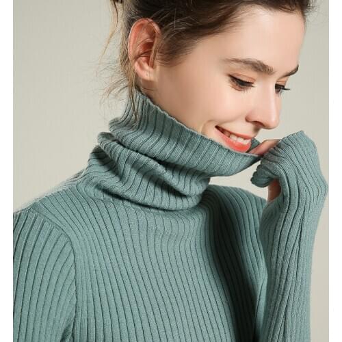 Autumn and Winter Heap Collar Striped Sweater Pullover Short Slim Bottoming Large Turtleneck Thick Close-fitting Sweater Women