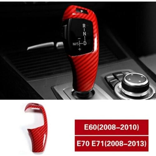 For -BMW X5 X6 E70 E71 2008-2013 Carbon Fiber Red Gear Lever Shift Knob Cover Trim