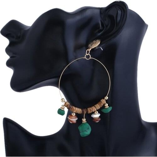 VAKKI Ear Jewelry Bohemian Handmade Beaded Shell Earrings Concise Geometric Circle Earrings Women Jewelry