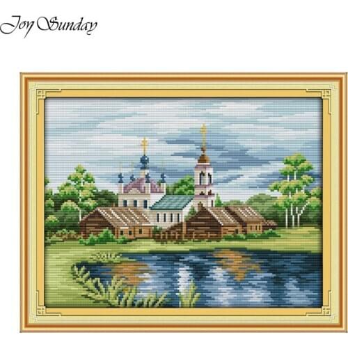 View in riverside,Cross Stitch Embroidery Kits DMC 11 14CT,Printed Cross Stitch Kits,DIY Landscape Painting,Home Decor Needlewor
