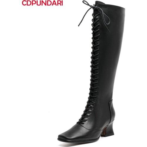 Ladies Black White High Heels Knee High Boots Women Autumn Winter Modern Long Boots Shoes Botas Invierno Mujer
