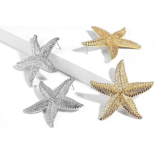 SRCOI Fashion Big Gold Color Starfish Punk Earrings Bohemian Party Alloy Ocean Sea Star Stud Vintage Simple Womens Earring 2019