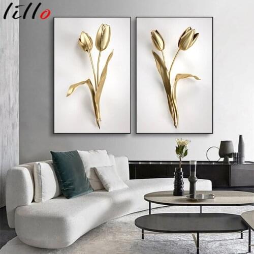 Gold flower wall picture canvas art Home decoration modern abstract painting luxury art posters and prints for living room desig