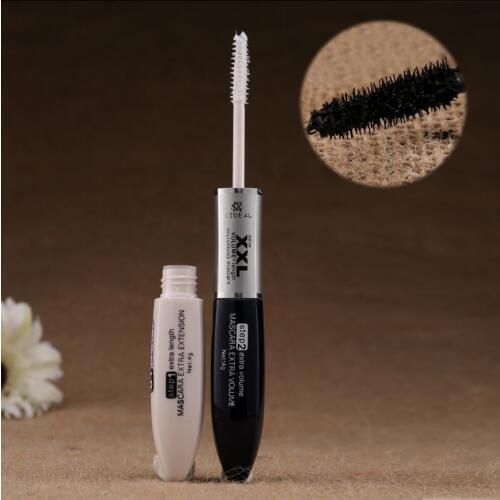 1Pcs Makeup 2 IN 1 4D Silk Fiber Mascara long Eyelash Curling Lengthening Double Extension Black White XXL Mascara Cosmetic
