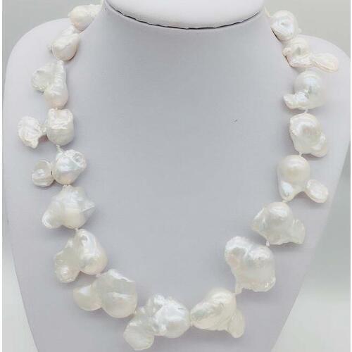 12x22 mm Big Baroque Reborn Keshi Pearl Necklace Sterling Silver Claw