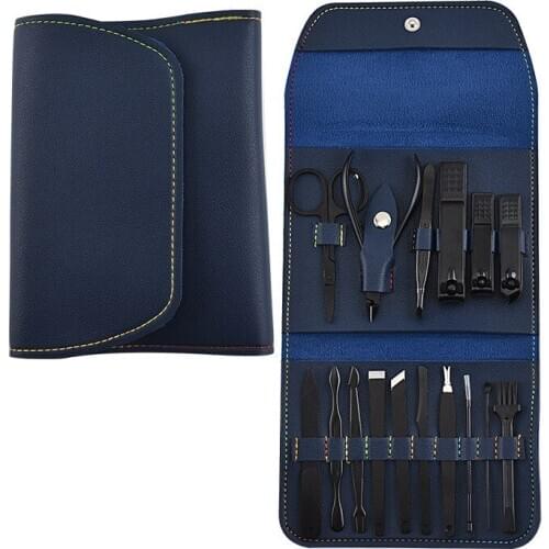 16 Pcs/set Professional Stainless Steel Nail with Storage PU Bag Nail Clippers Set Nail Manicure Pedicure Tools for Gift Utility