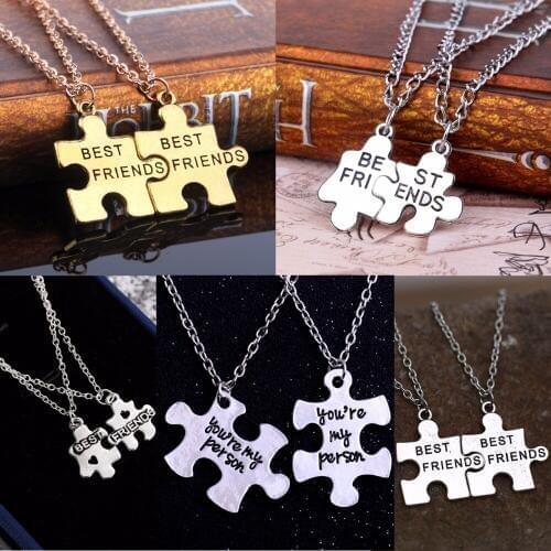 2PC Friendship Necklaces Best Friends Puzzle Pendants Chain Necklace Couples BFF Friends Gifts Women Lover Valentine Jewelry New