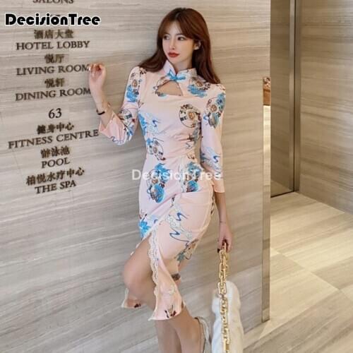2021 wedding party cheongsam oriental evening dress chinese traditional womens elegant qipao sexy lace chinese dress party dress