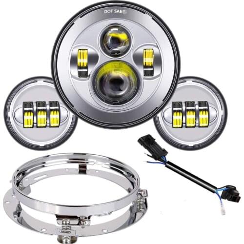 7" Chrome LED Projector Headlight 4.5" Fog Passing Light For Harley Road King Softail Electra Glide Night Train Bad Boy