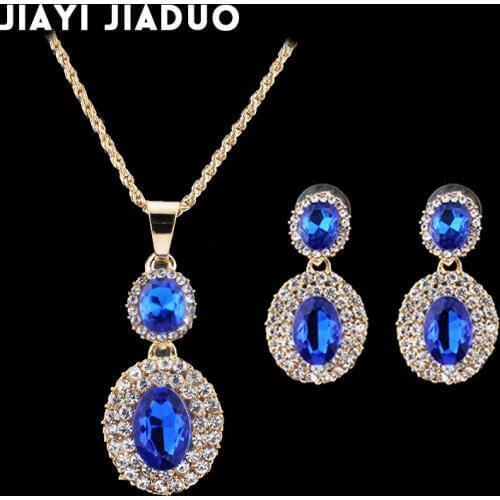 Jiayijiaduo African female wedding jewelry set for women Gold color Black Crystal Necklace Pendant set Earrings accessories